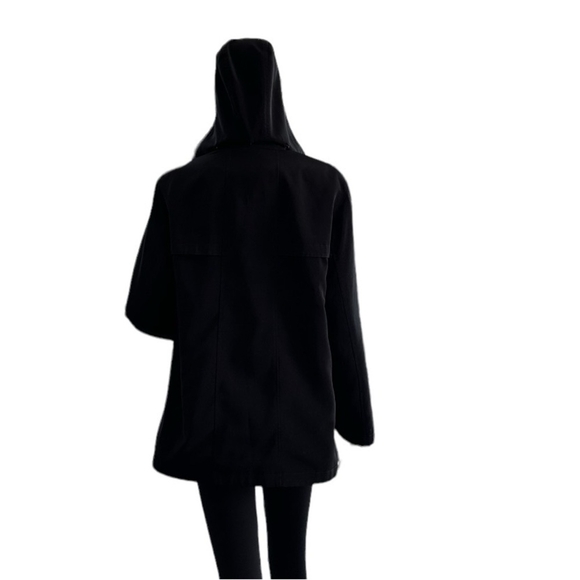 Women’s Jacket GALLERY Black Removable Lining & Hood Long Sleeve Zip Front Coat - Picture 6 of 9